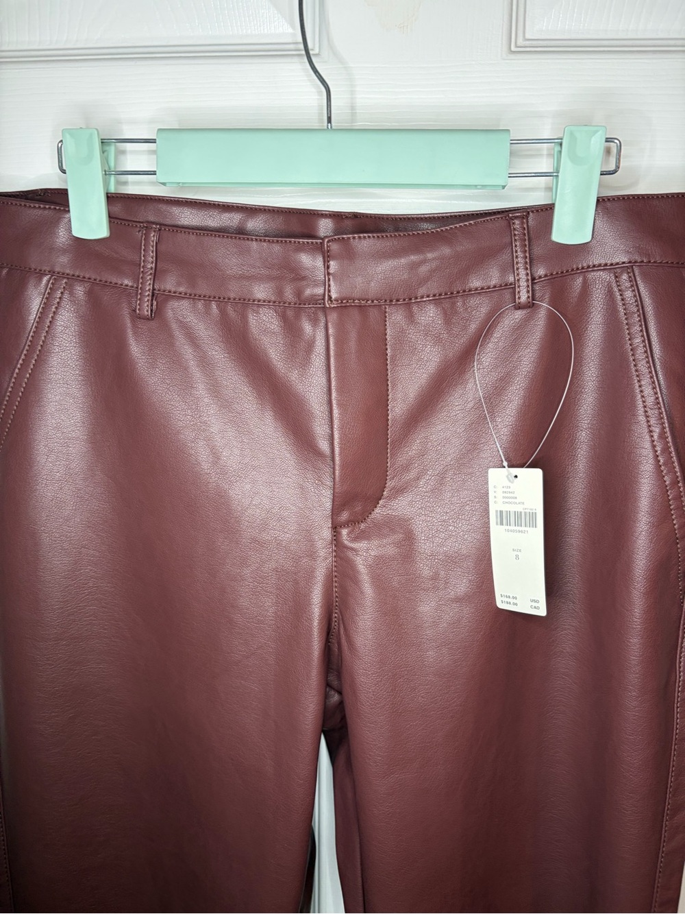 Anthropologie Laser Cut Faux Leather Novelty Slim Flare Pants Burgundy 8 NWT - Picture 7 of 13